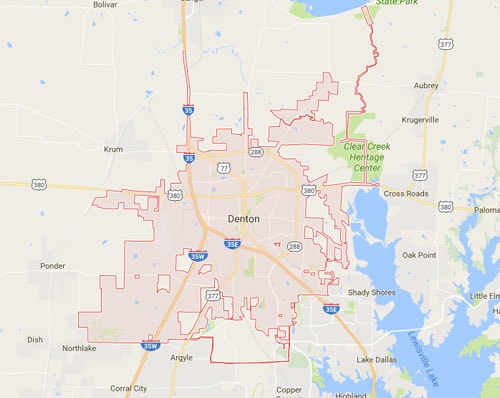 Map of our Denton, Texas service area